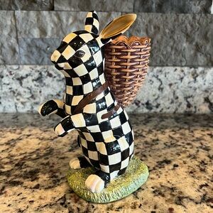 Mackenzie-Childs Black And White Courtly Check BUNNY WITH BACKPACK. RARE!